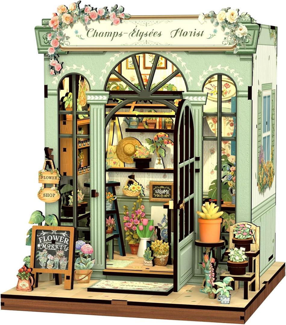 CUTEBEE Book Nook Kit - DIY Miniature House Dollhouse Kit for Adults and Teens, Booknook Tiny House Bookshelf 3D Wooden Puzzle, Gifts for Family (Champs-lyses Florist)