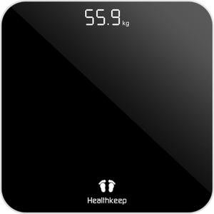 Healthkeep Digital Bathroom Scales for Body Weight, Weight Scale with High Precision Sensors Accurate Round Corner Design LED Display 400lbs/180kg(Black)
