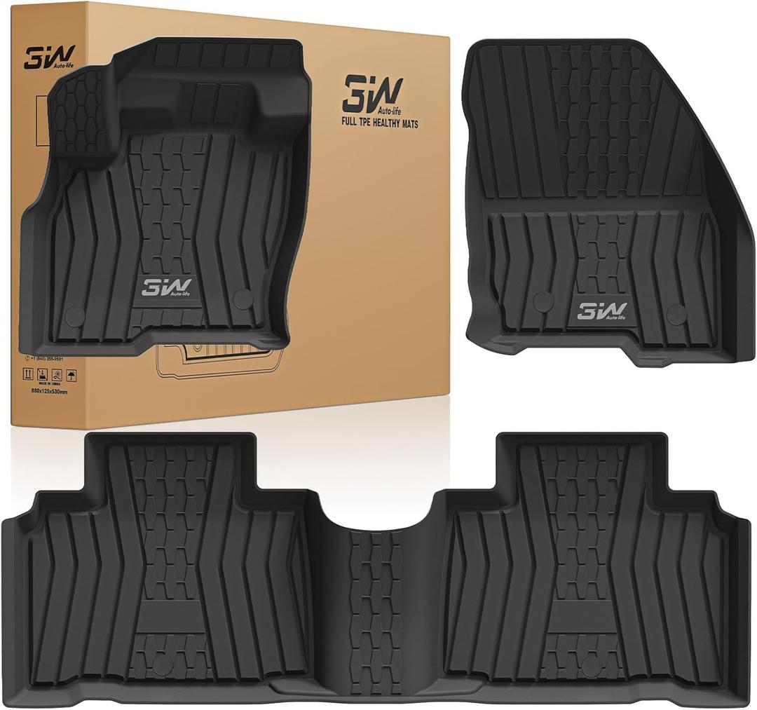 3W Floor Mats for Lincoln MKX 2016 2017 2018 & Lincoln Nautilus 2019-2022, Custom Fit TPE All Weather Floor Liners, 1st & 2nd Row Full Set, Black