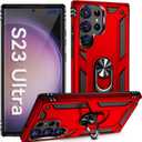 ADDIT S23 Ultra Case, Phone Case for Samsung Galaxy S23 Ultra Case, with Kickstand Ring, Adjustable Stand, Military Grade, Heavy Duty Protection, Shockproof, Anti-Fingerprint, Support Magnet Car Mount, Red