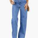 Women's Jeans High Waisted Straight Leg Stretchy Jeans Trendy Welt Pockets Loose Wide Leg Zimbaplatinum Denim Pants, Size 8