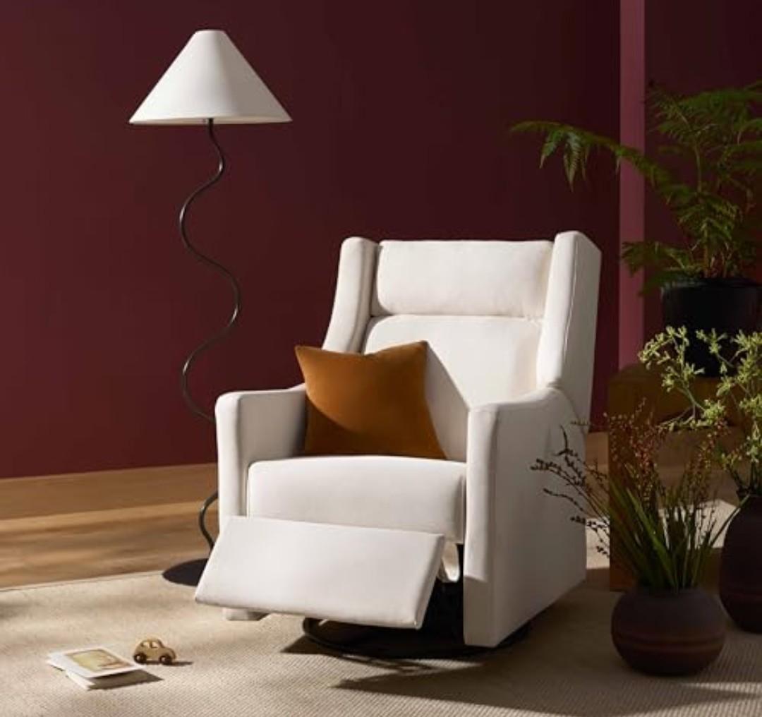 babyletto Kiwi Plus Electric Power Glider Recliner Nursery Chair w/USB Ports - Water & Stain Resistant Glider Rocking Chair for Nursery - GREENGUARD Gold Certified 270° Swivel Rocker Recliner - Cream
