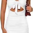 BORIFLORS Women's Sexy Bodycon Cut Out Ruched Backless Spaghetti Strap Mini Club Party Dresses 04