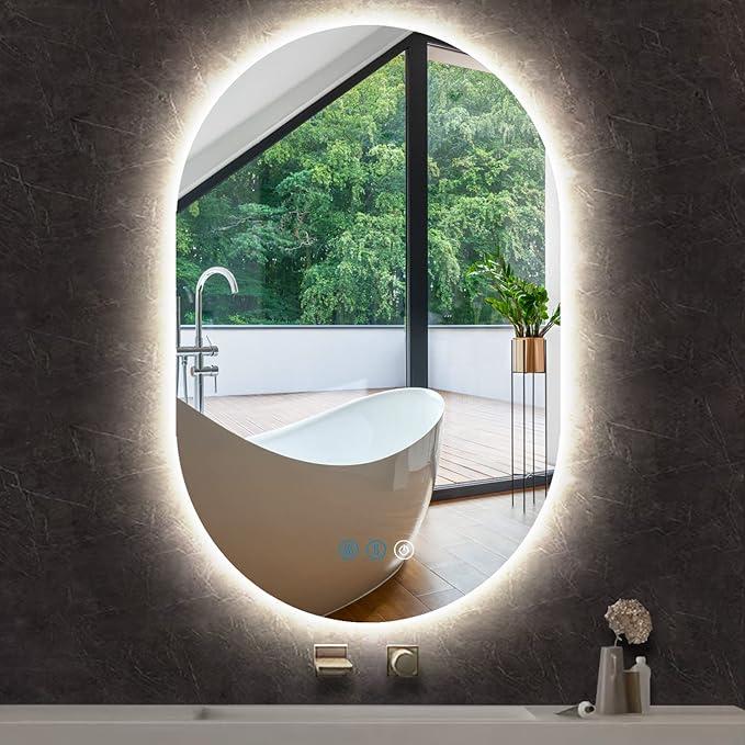 DIDIDADA 32 x 20 Inch Backlit Oval Lighted Mirror for Bathroom Wall Mounted 32" Frameless Oval LED Vanity Mirror with Lights AntiFog Smart Memory 3 Color Dimmable Backlits Ovals Mirrors