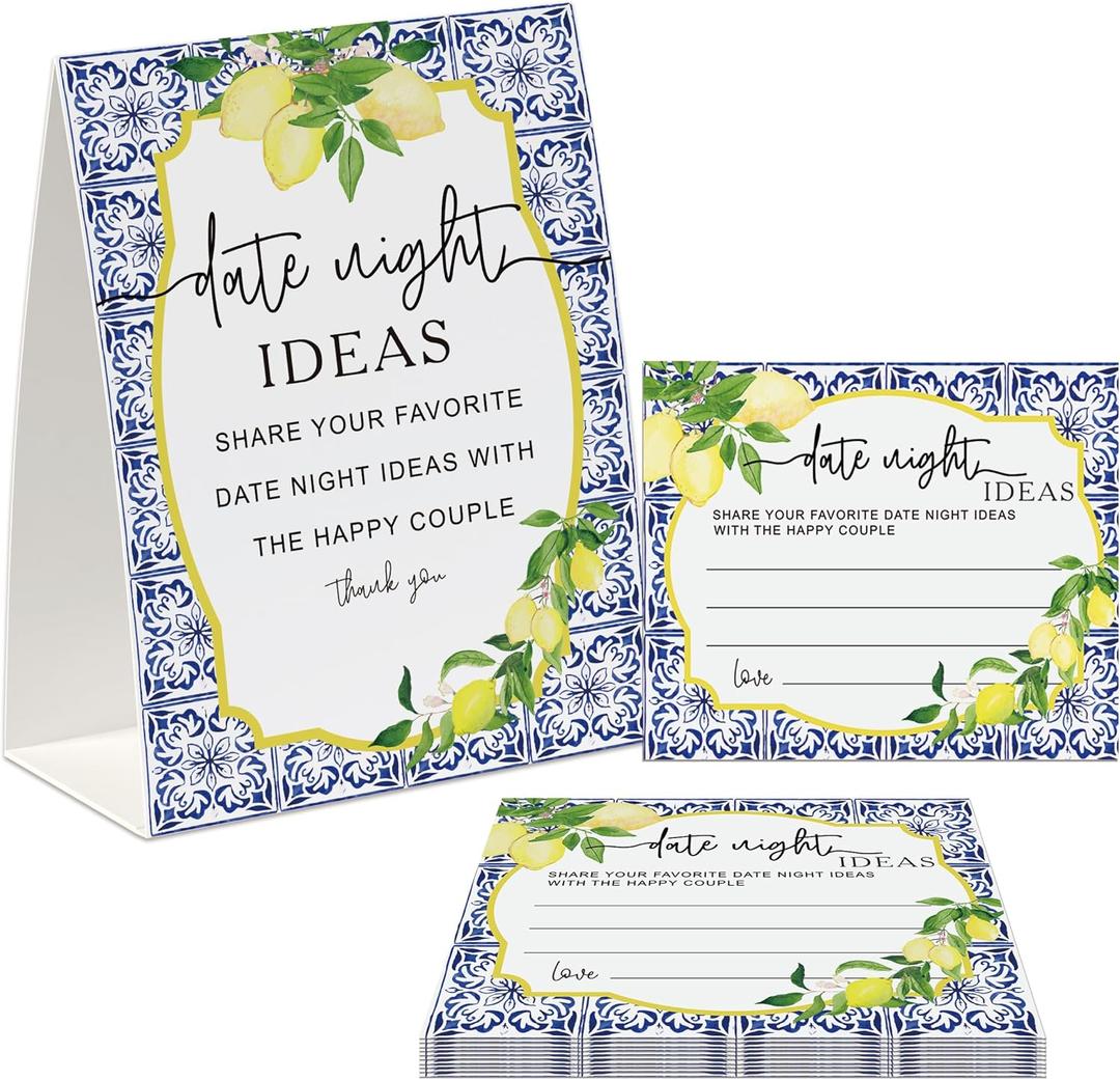 Date Night Idea Cards, Lemon Theme Bridal Shower Decorations, Including 1 Sign and 50 Date Night Cards, Bridal Shower Games for Couples(yh12)
