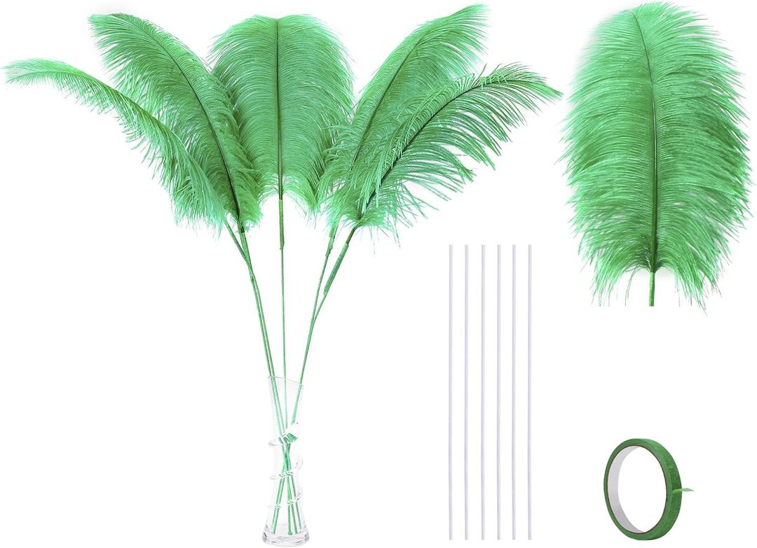 Ballinger Green Large Ostrich Feathers - 12pcs 24-26inch Feathers Making Kit Ostrich Feathers Bulk for Vase,Wedding Centerpieces,Mardi Gras Party and Home Decor (24inch Feathers Kit, Grenn)