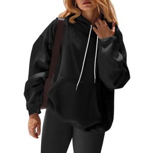 Fisoew Womens Casual Oversized Hoodies Loose Fit Long Sleeve Drawstring Pullover Hooded Sweatshirts 2025 Fall Winter Outfits (Black, L)