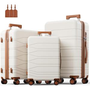 3 Piece Luggage Set, 20/24/28 Inch Expandable Luggage Sets with Spinner Wheels, ABS+PC Hardshell Suitcases, Suitcase Set with Double-Layer Explosion Zipper, TSA Lock & 3 Tags (White)
