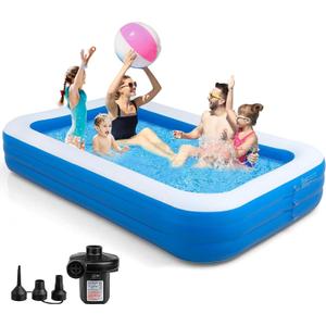 Inflatable Swimming Pools with Pump, Oversized 120" x 72" x 22" Thickened Blow up Kiddie Pool for Kids, Toddlers and Adults, Above Ground Swimming Pool for Outdoor, Garden, Backyard, Water Party-Plain