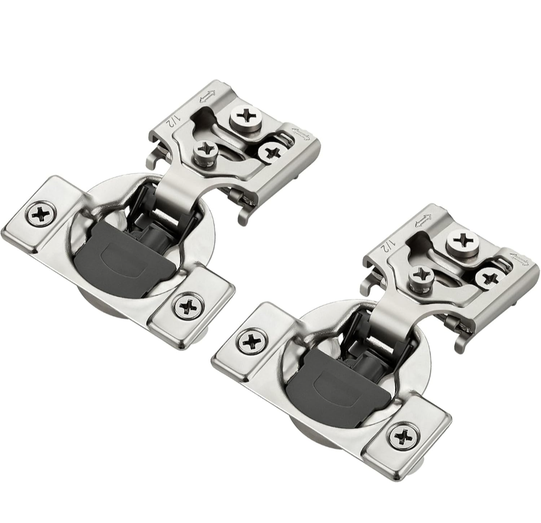 JOYDECOR 60 Packs (30 Pairs) 1/2 Inch Overlay Soft Close Hinges Satin Nickel Concealed Hidden Cabinet Hinges Stainless Steel for Face Frame Kitchen Cabinet Doors - 105 Degree