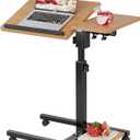 Laptop Desk Stand for Bed Portable Desk Overbed Bedside Mobile Laptop Table Rolling Foldable Table Adjustable Height with Locked Wheels & Mouse Pad for Office Sofa (Natural Color)