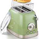 Wiltal Green Cute Retro Toaster 2 Slice with 1.58" Wide Slots, with Stainless Steel Lid, with Warming Rack, Preheat, Defrost, Countdown Timer Display