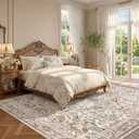 Vintage Moss Green 8x10 Washable Area Rugs for Living Room - Soft Floral Rug for Bedroom, Dining Room, Light Brown Taupe Low Pile Stain Resistant Bird Floral Bird Carpet