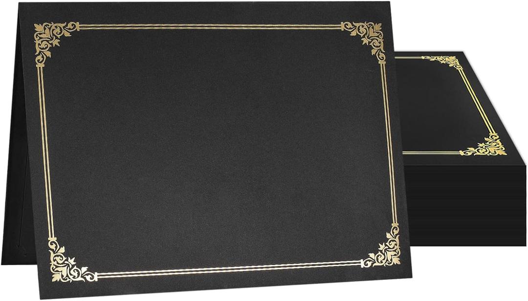 SUNEE Certificate Holders(Black, 50 Packs), Diploma Covers Gold Foil Border, for Letter Size 8.5x11 Certificates, Cardstock, Document Papers