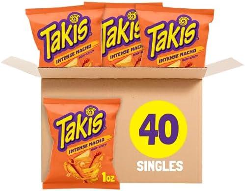 Takis Intense Nacho 40 pc / 1 oz Multipack - Cheddar Cheese Flavored Non-Spicy Rolled Tortilla Chips - Individual Bags, Perfect for Tailgates, Parties, Lunchboxes or Lunches, Best by: 12/15/2025