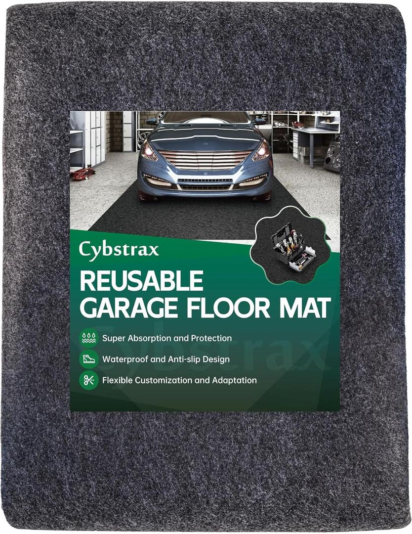 Oil Spill Mat - 17' x 7'4" Absorbent Oil Garage Floor Mat for Under Car - Protect Driveway from Drips, Spills, Stains, Reusable & Durable Garage Floor Protection Mat with Waterproof Backing (Charcoal)