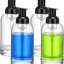 Eccliy 4 Pack 13 Oz Clear Glass Jar Soap Dispenser with Foaming Pump, Clear Thick Hand Liquid Dish Soap Dispenser Round Bottles for Bath Home Kitchen Oil Lotion