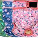 Langsprit Washable Female Dog Diapers - Doggie Reusable Diapers for Doggy Puppy Female in Period - Highly Absorbent Dog Heat Panties Flower, Size: S