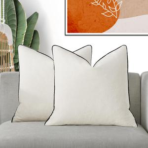 GIGIZAZA Decorative Ivory Chenille Throw Pillow Covers 20x20 Set of 2, Cream Modern Boho Farmhouse Square Throw Pillows Covers for Living Room Sofa Couch Decor Pillowcases