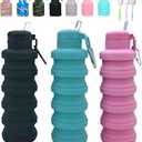 Collapsible water bottles 3 Pack with brush,BPA Free Travel Silicone Water Bottle with Carabiner,Reusable Foldable Portable Lightweight Sports bottles for Gym Camping Hiking (Black+Pink+Blue)