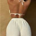 SOLY HUX Women Bikini Set 3 Piece Bikini Set Backless Textured Ruffle Swimwear with Shorts (White, S)