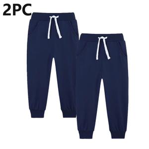2pc Boys Sweatpants Cotton Youth Kids Soft Cold-proof Pocket Drawstring Elastic Bottom Joggers Casual Pants Navy 7-8 Years
