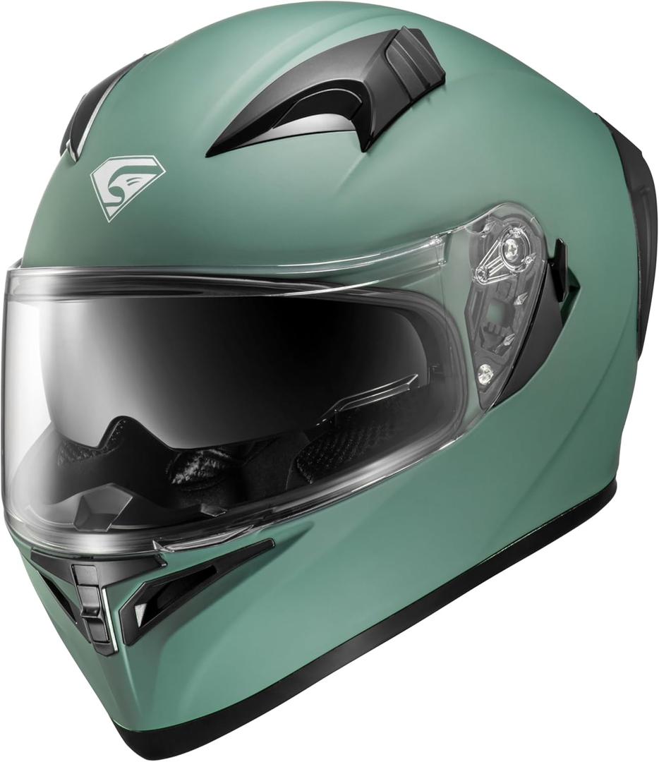 KYPARA Full Face Motorcycle Helmet with Internal Tinted Visor & DOT Approved for Moped ATV Cruiser Scooter (Alpine Matt Green, Medium)