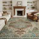 GENIMO 8X10 Area Rugs for Living Room, Machine Washable Vintage Floor Cover Foldable Modern Non Slip Rug, Low Pile Soft Indoor Carpet Floral Print Mat Rug,Bedroom/Dining Room/Home Office,Sage Green