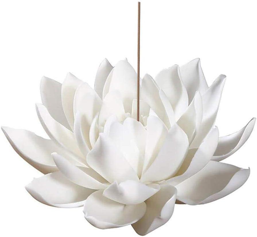 Ceramic Lotus Incense Burner,Flower Insence-Stick Holder with Ash Catcher Incent Holder for Sticks Cones Yoga Studio Living Room Home Decor (White)