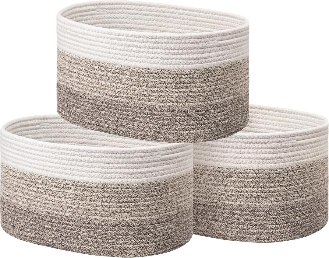UBBCARE 3-Pack Woven Rope Shelf Baskets - 15x10x9in Decorative Storage Basket for Toys, Kids Playroom, Closet Organization & Cube Storage Organizer | Gift Basket Empty, Gradient Brown (Gradient Yellow)