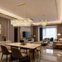 Weesalife Crystal Chandeliers for Dining Room Light Fixtures Over Table，15-Lights Gold Modern Rectangle Chandeliers for Kitchen Island Bar, L40'' - 15 Lights