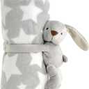 CREVENT 30"X40" Cozy Soft Warm Fleece Baby Blanket for Girls Boys, Newborn Essentials for Infant, Baby Shower Receiving Gift - Star Grey 75X100cm + Hugging Bunny