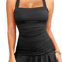 Women One Piece Swim Dress - Tummy Control Swimsuit with Skirt Halter Bathing Suit (Black, XL)
