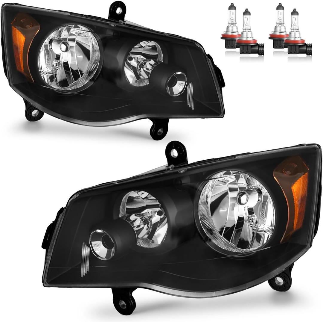 Headlights Assembly for 2011-2020 Dodge Grand Caravan, for 2008-2016 Chrysler Town Country Headlamp Replacement Passenger and Driver Side(Bulbs included)