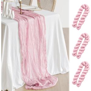 3 Pcs Light Pink Cheesecloth Table Runner, 35"120" Cheese Cloth Boho Gauze Rustic Sheer Table Runner, Table Decorations for Valentine'Day Baby Shower Birthday Wedding Bridal Holiday Home Decor