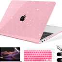 Compatible with MacBook Air 13.3 inch Case 2021-2018 Release A2337 M1 A2179 A1932 Touch ID, Plastic Hard Shell&Keyboard Cover&Screen Protector&Webcam Cover&Type-C Adapter, Sparkly Pink