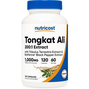 Nutricost Tongkat Ali 1,000mg 120 Capsules - with Tribulus Terrestris and BioPerine, Vegetarian Caps, Non-GMO, Gluten Free, Potent Extract