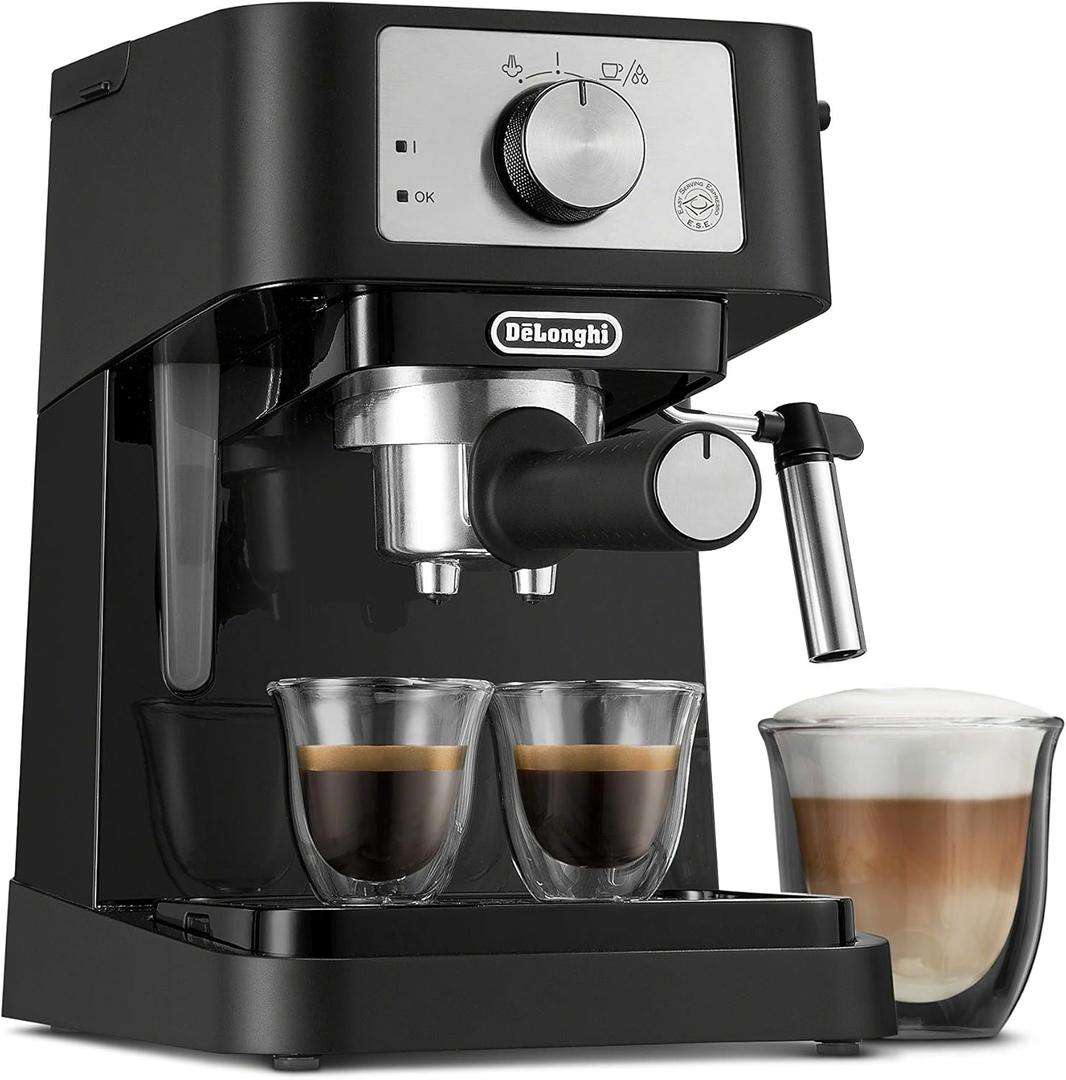 De'Longhi Stilosa Manual Espresso Machine, Compact Coffee Maker, 15 Bar Pump Pressure, Manual Milk Frother Steam Wand for Authentic Single & Double Espresso, Lattes & Cappuccinos, Tamper Included