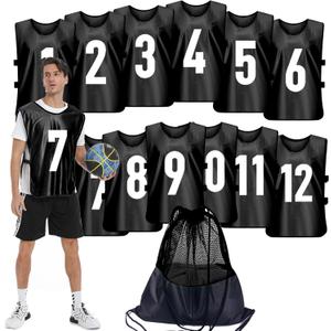Scrimmage Training Vest (12 Pack) Team Sports Pinnies Jerseys for Adult Youth Soccer Bibs Numbered Practice Jerseys (Medium, Black)