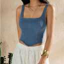 SHENHE Women's Denim Tank Top Sleeveless Square Neck Backless Slim Fit Y2k Crop Top (Blue, M)