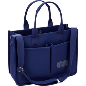 Canvas Tote Bag for Women,Women's Bags Crossbody Bags Work Laptop Tote Bag Large Handbags Purse for Travel Nurse Teacher (Navy Blue With Compartments)