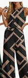 IWOLLENCE Women's Summer 2 Piece Outfits Set Round neck Sleeveless Tank Crop Top Wide Leg pants Set Pockets Jumpsuits, Large