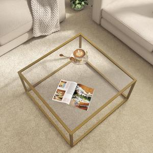 SAYGOER Glass Coffee Table Modern Coffee Tables for Living Room Square Minimalist Center Tables for Home Office 26.7 x 26.7 x 17.7, Gold