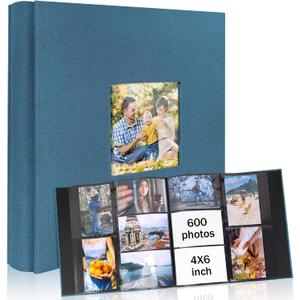 Colemoly Linen Photo Album 4x6 600 Pockets Spacious Capacity Albums Holds 600 Pictures for Weddings, Anniversaries & Milestone Events(Blue, 600 Pockets)