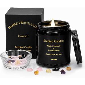 Deep Forest Gentle Scented Candles Set with Healing Crystals for Home Scented,Made of Plant Soy Wax 7oz,Relieve Stress,Balance Energy,Promote Love and Friendship,Attract Wealth