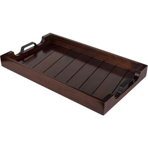 Bamboo Land- Large Wooden Serving Tray with Handle, 20 X 12, Dark Brown, Wooden Tray with Handles, Serving Tray with Handles