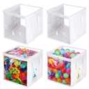 4 Packs Large Toy Storage Bins 12" Clear Zippered Storage Bags with Handles, Transparent PVC Storage Bags, Foldable Cube Storage Organizer for Building Blocks, Toys, Clothes,Towel, Kids Playroom (White)