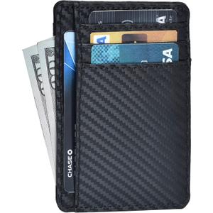 Leather Minimalist Wallet for Men & Women RFID Front Pocket Leather Card Holder Wallets (Small, Ebony)