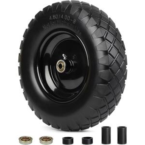 GICOOL 4.80/4.00-8" Wheelbarrow Tire, 16" Flat-Free Solid Tire and Wheel, 3-6" Centered Hub, 5/8" & 3/4" Bearing, For Garden Wagon Cart Trolley Dolly (1 Pack)