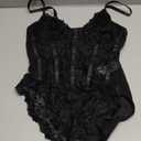 Milumia Women's Sexy Floral Lace Sheer Mesh Corset Bodysuit Spaghetti Strap Cami Tops Going Out Size M